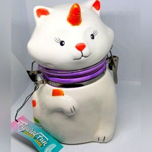 Unkitty Hinged Jar new with tag ceramic and Boston Warehouse cookies and treats